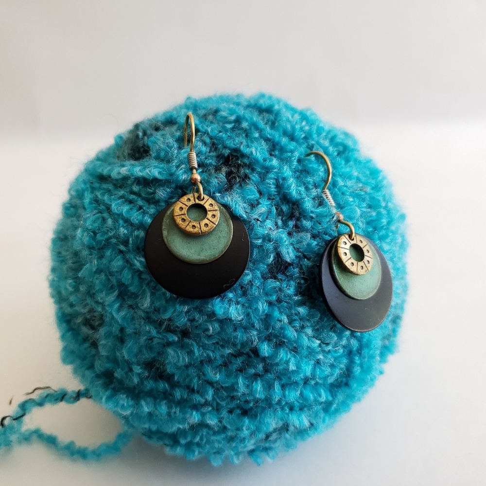 ☆ Verdigris Colorblock Copper Disc Earrings☆